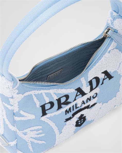 prada two way bag skyblue|Sky Blue/white Embroidered drill tote bag .